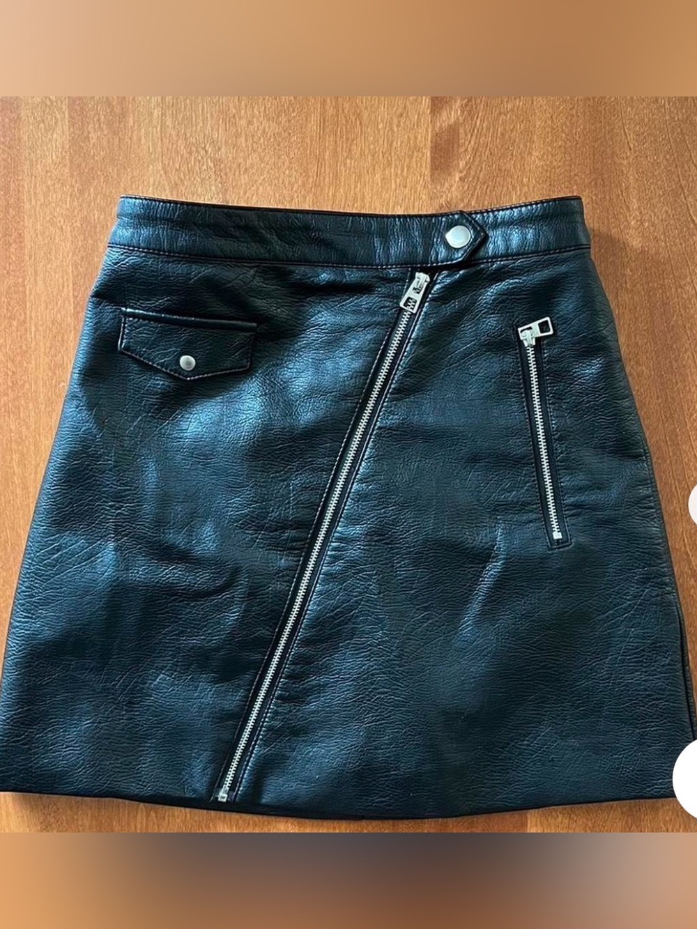 H&M Black Faux Leather Asymmetric Zip Mini Skirt